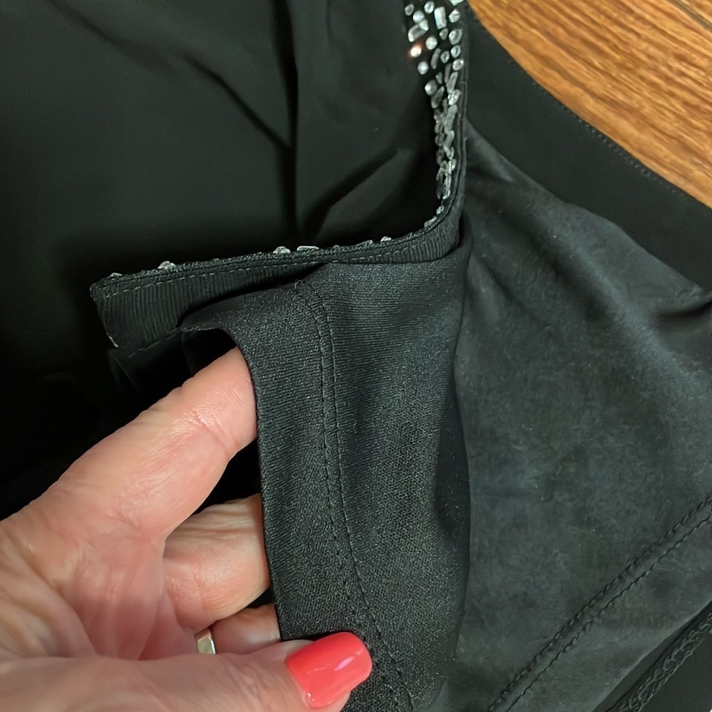 1. STATE cocktail black mini dress rhinestones halter neck/slit zipped open back - Picture 14 of 16